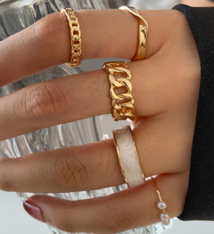 Simple Alloy Personality Chain Ring Set