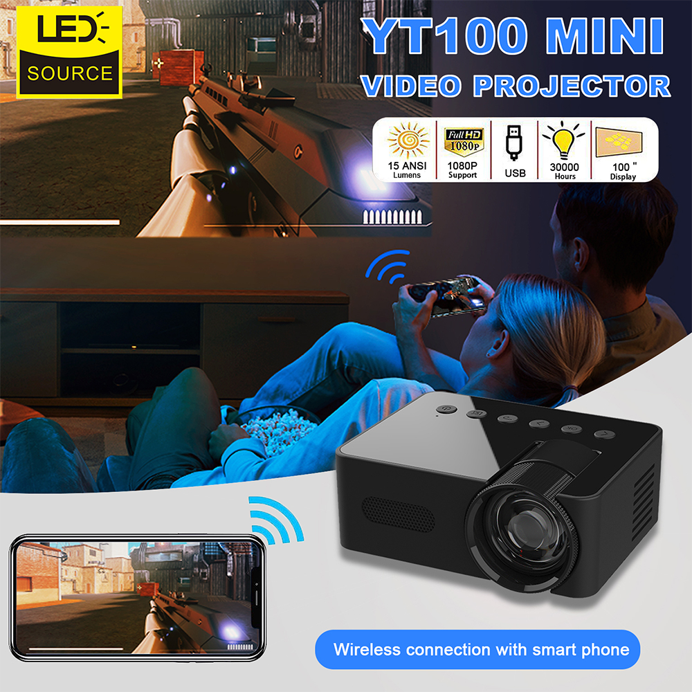 YT100 Home Mini Portable Projector USB Power Supply HD Home Small Wireless Same Screen Phone Projection — foto 5