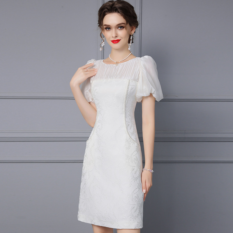 Exquisite Pearl Jacquard High Waisted A-line Skirt