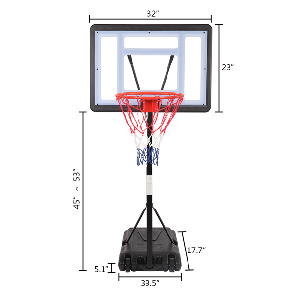 HY-B064S Portable Movable Swimming Pool PVC Transparent Backboard Basketball Stand  Basket Adjustment Height 1.15m-1.35m  Maximum Applicable For 7    Ball