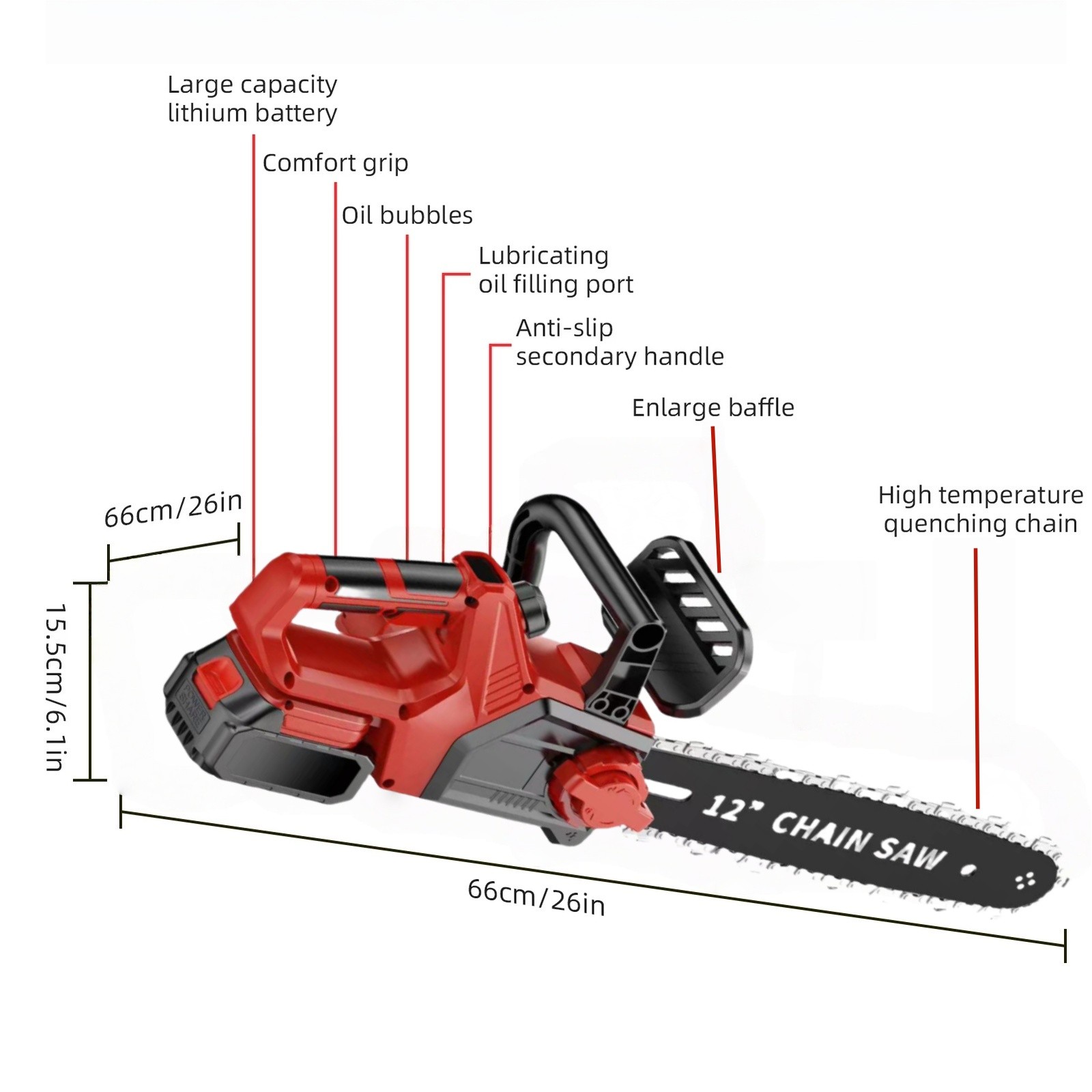 12 Inch Cordless Chainsaw,Electric Handheld Wood Cutter   Battery For  21V