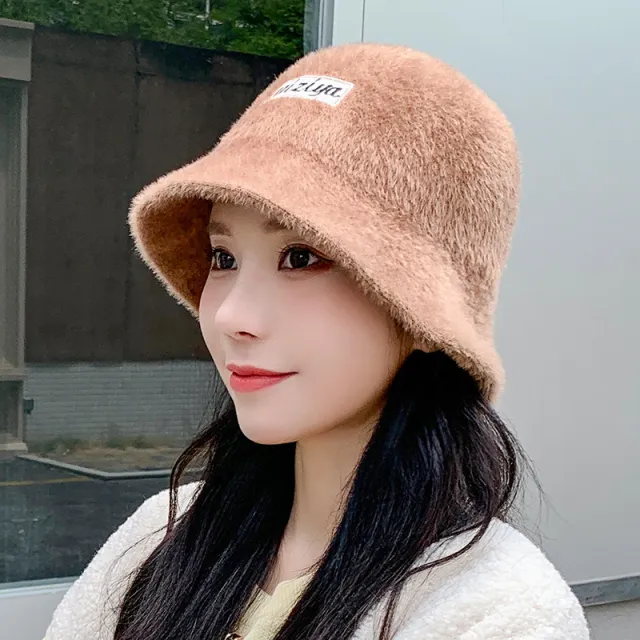 Imitation Mink Wool Solid Color Letter Embroidered Fisherman Hat Outdoor Warmth And Fashion Champagne - Shop at LoveMi