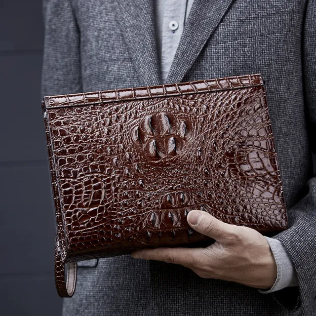Leather Large Capacity Clip Bag Business Casual Clutch Brown - Shop at LoveMi