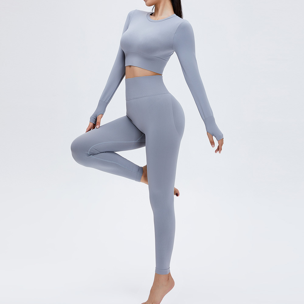 Women's Seamless Long-sleeved Yoga Wear Quick-drying Solid Color Two-piece Suit