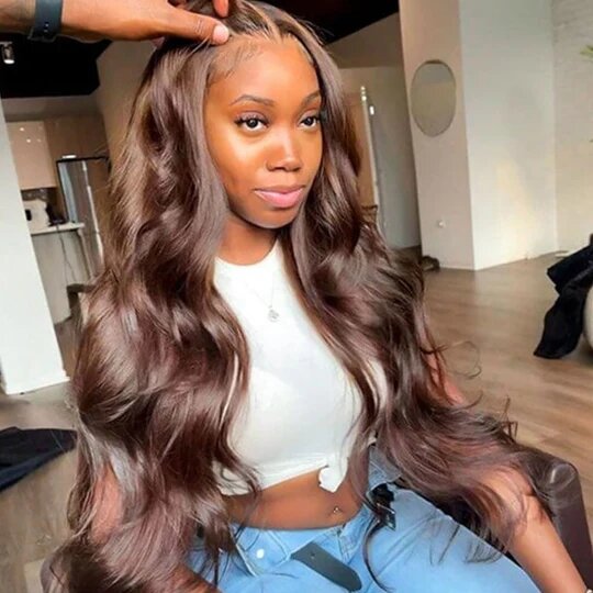 4x4 Lace Closure Human Hair Wig Brown Body Wave Density — foto 4