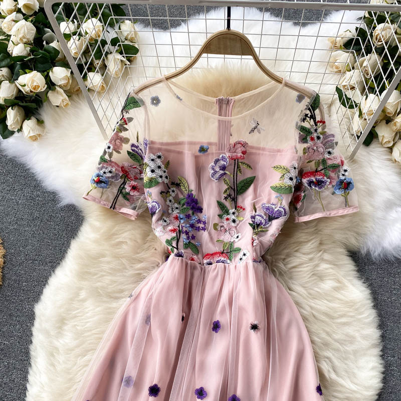 Embroidered High-Waist Midi Dress, picture 2 of 5