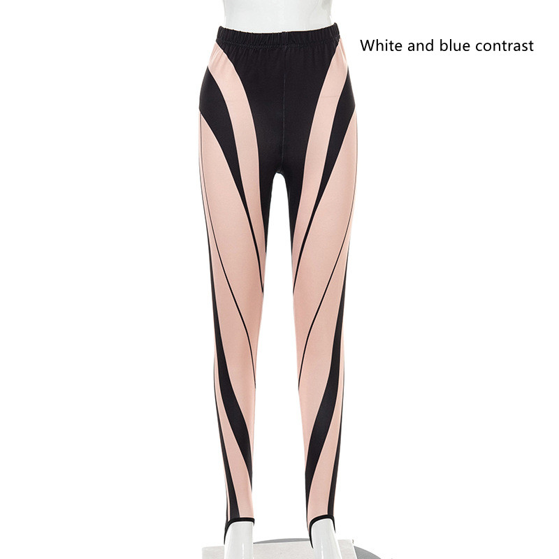Fashion Women's Printed High Waist Slim Leggings White And Blue Contrast - Shop at LoveMi