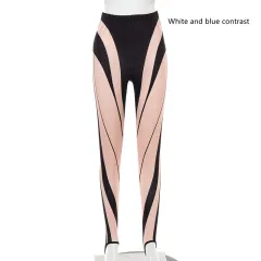Fashion Women's Printed High Waist Slim Leggings - White And Blue Contrast - View 1