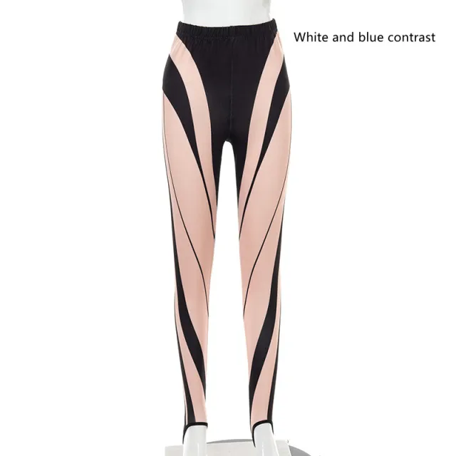 Fashion Women's Printed High Waist Slim Leggings White And Blue Contrast - Shop at LoveMi