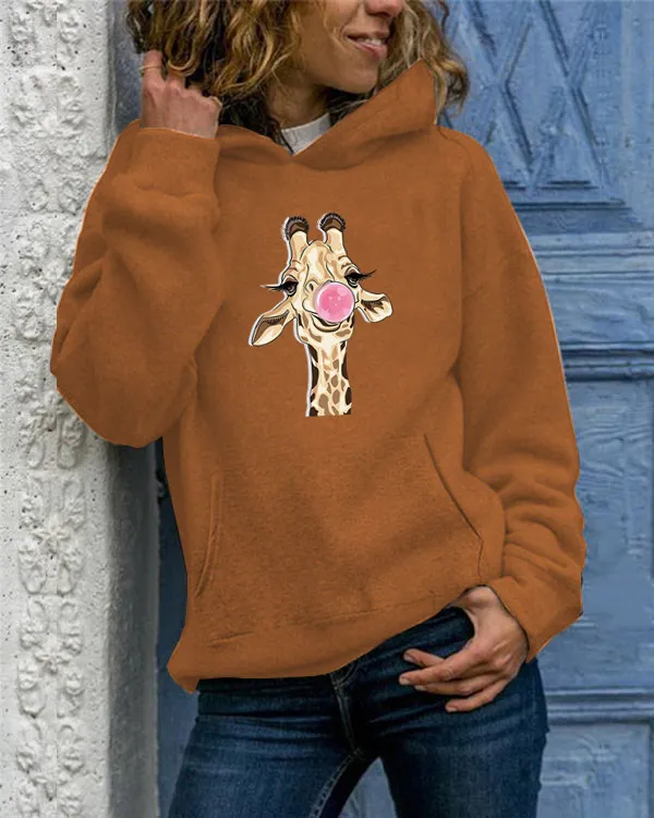 Women's Solid Color Printed Round Neck Sweater Khaki - Shop at LoveMi
