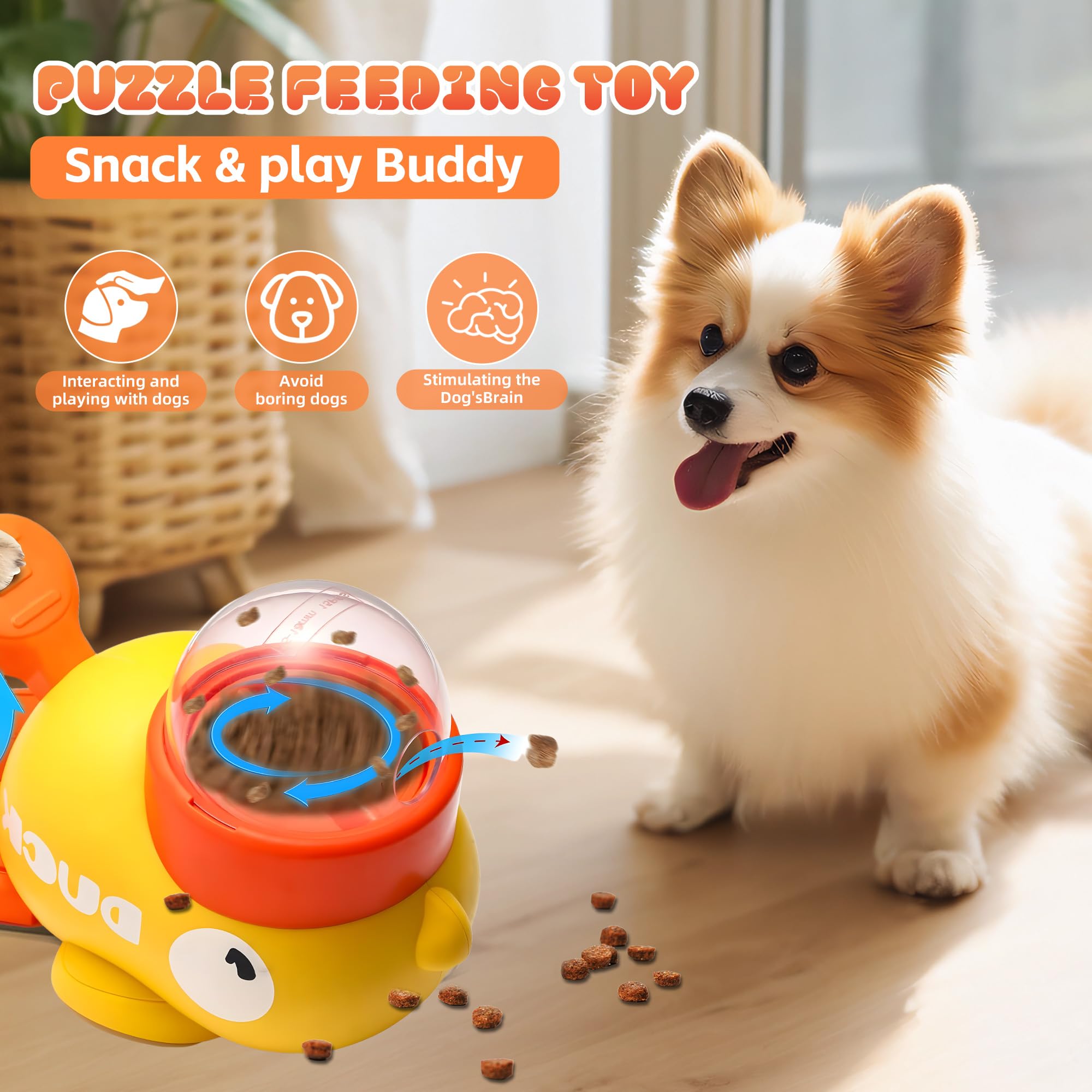 Duck Shape Dog Treat Dispenser - Interactive Dog Toys For Mental Stimulation, Slow Feeder Puzzle Toy For Small Medium Dogs & Cats, IQ Training Food Dispenser To Reduce Bloating & Boredom