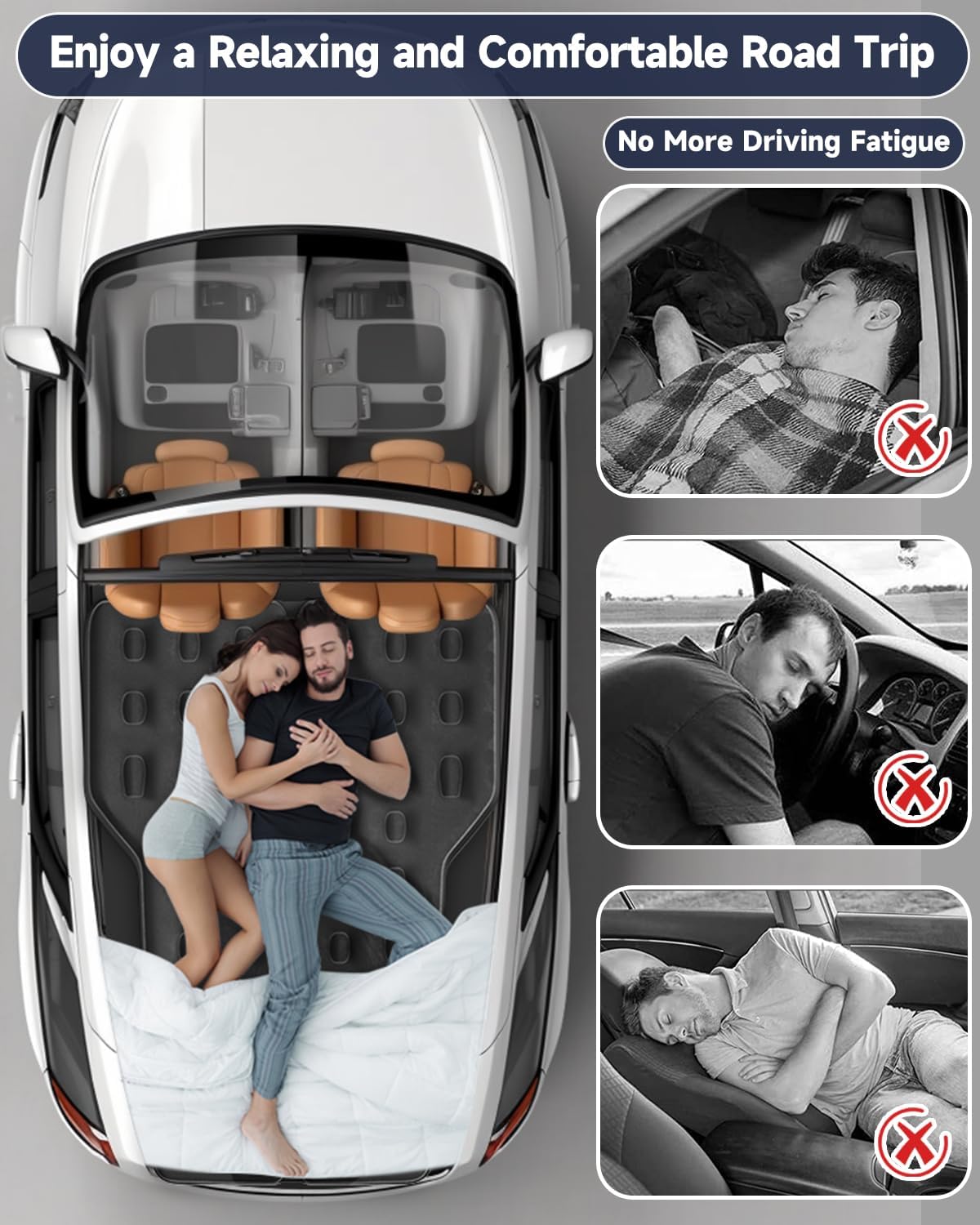 SUV Air Mattress With Pump, 2 Chamber Inflatable Car Bed For Camping, Travel & Beach, Flocked Top, Leakproof PVC, With 2 Air Pillows