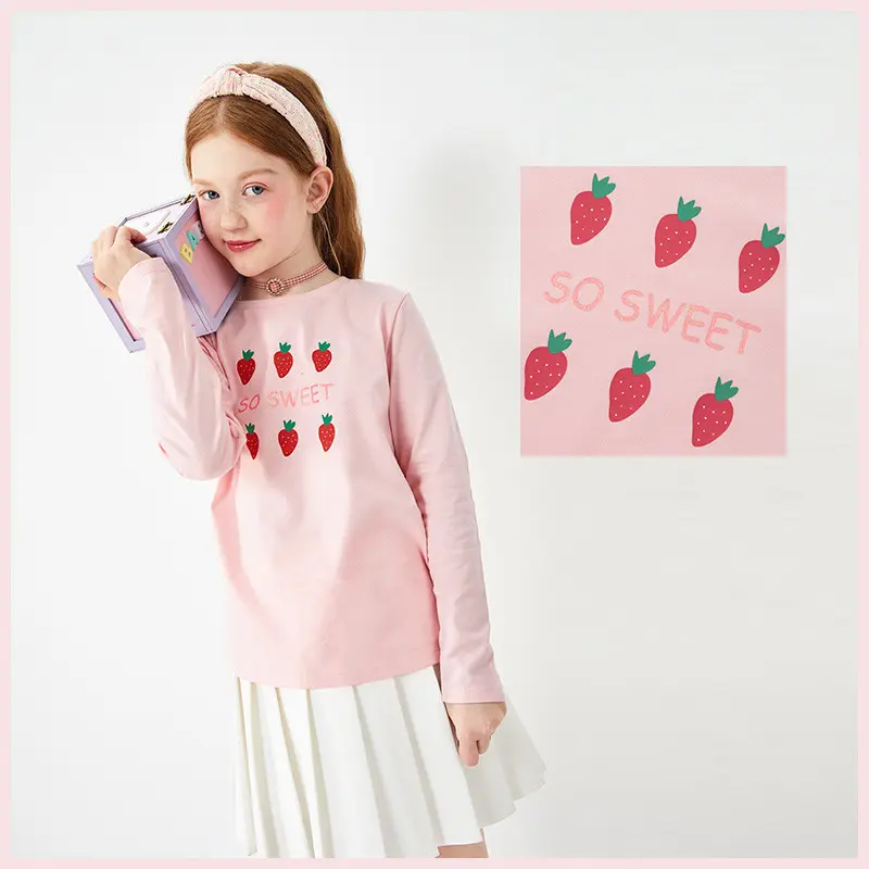 Children's Clothing Girls T-shirts Long-sleeved Big Kids Sweet Cotton