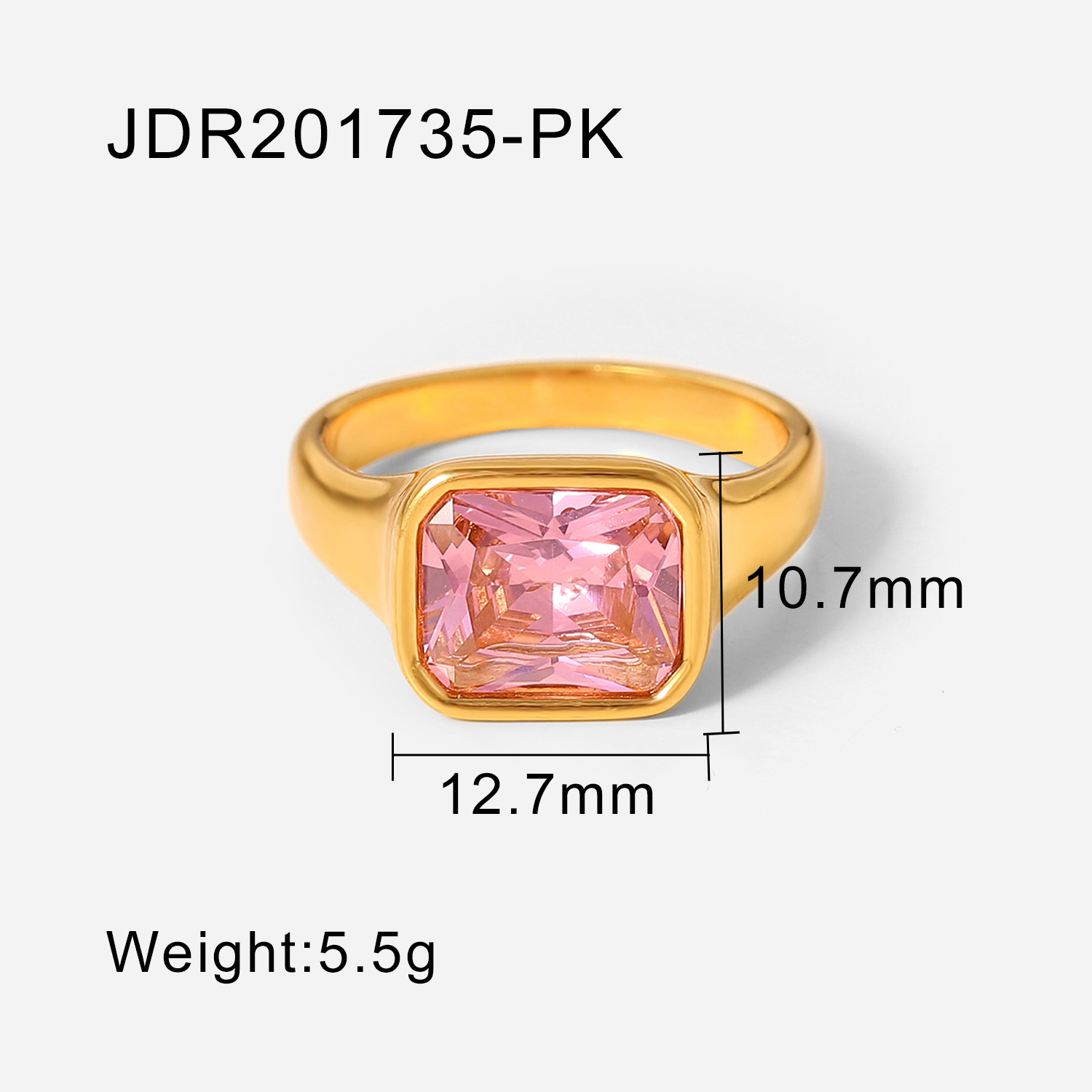 18k Gold Plated Square Zircon Ring With Glossy Finish