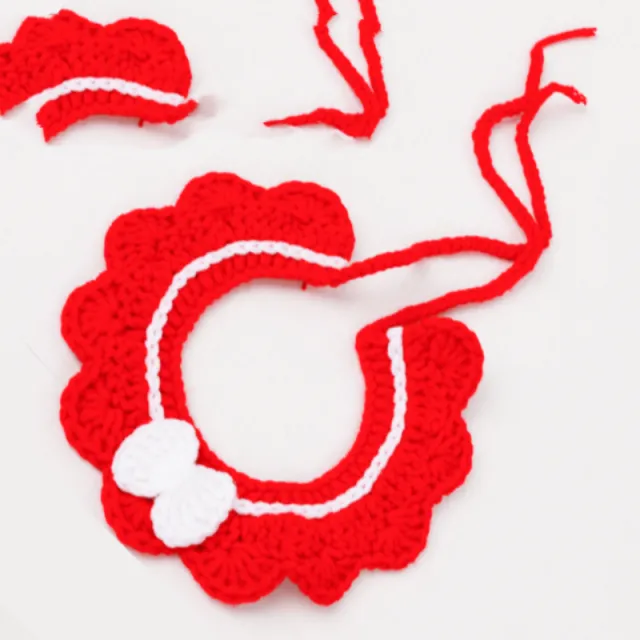 Hand knitted Adjustable Flower Bow Cat And Dog Collar Red - Shop at LoveMi
