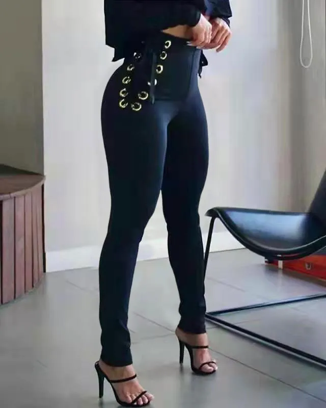 Casual New Camouflage Waist Tie Leggings Black - Shop at LoveMi