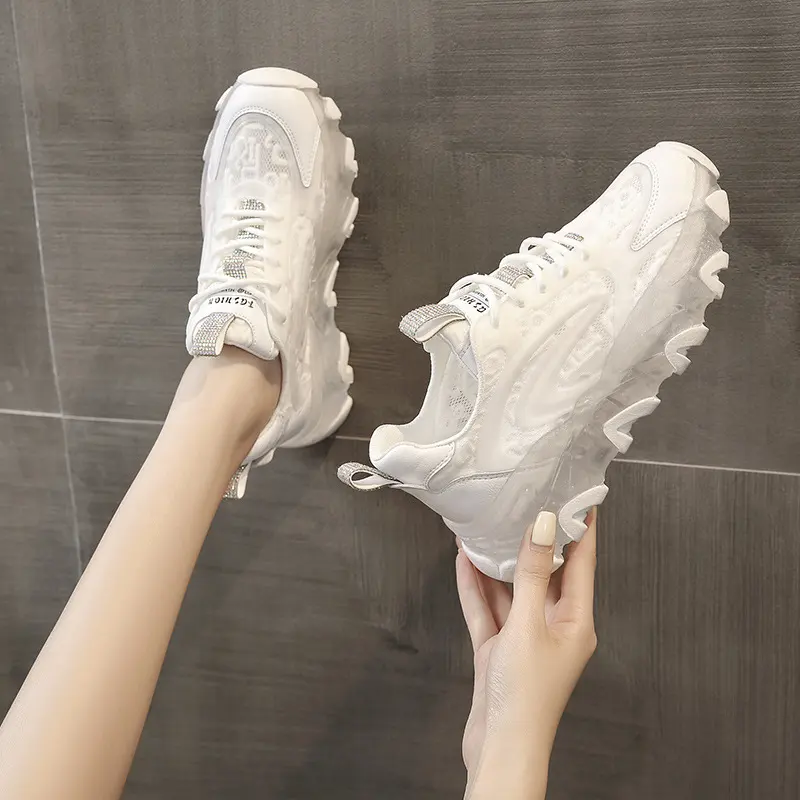 Daddy Shoes Thin Section Breathable White Net Casual Sports