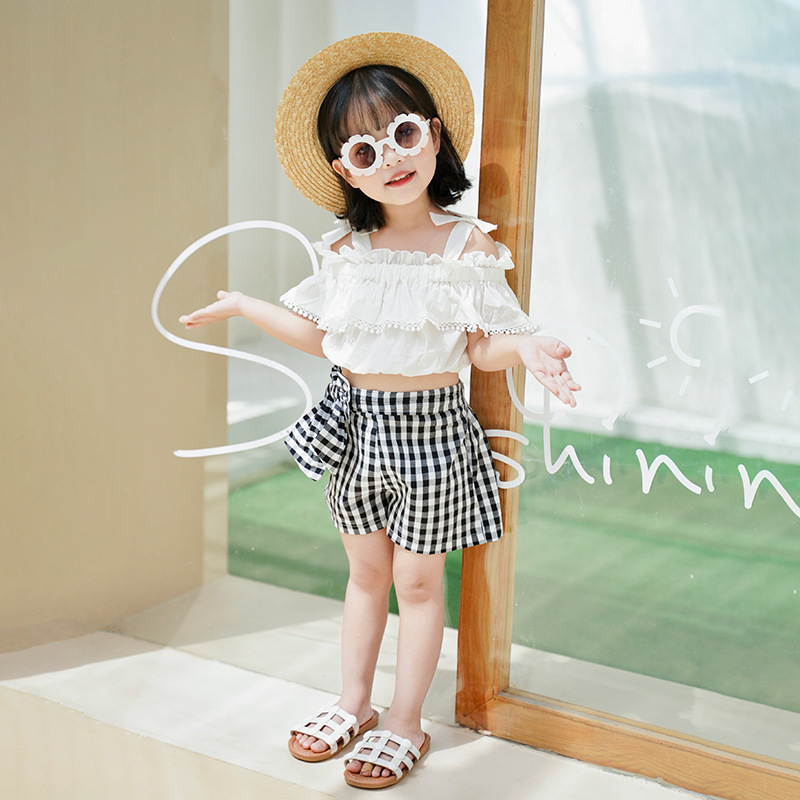  Summer Girls Ruffled Lace Off-the-shoulder Super Short Camisole