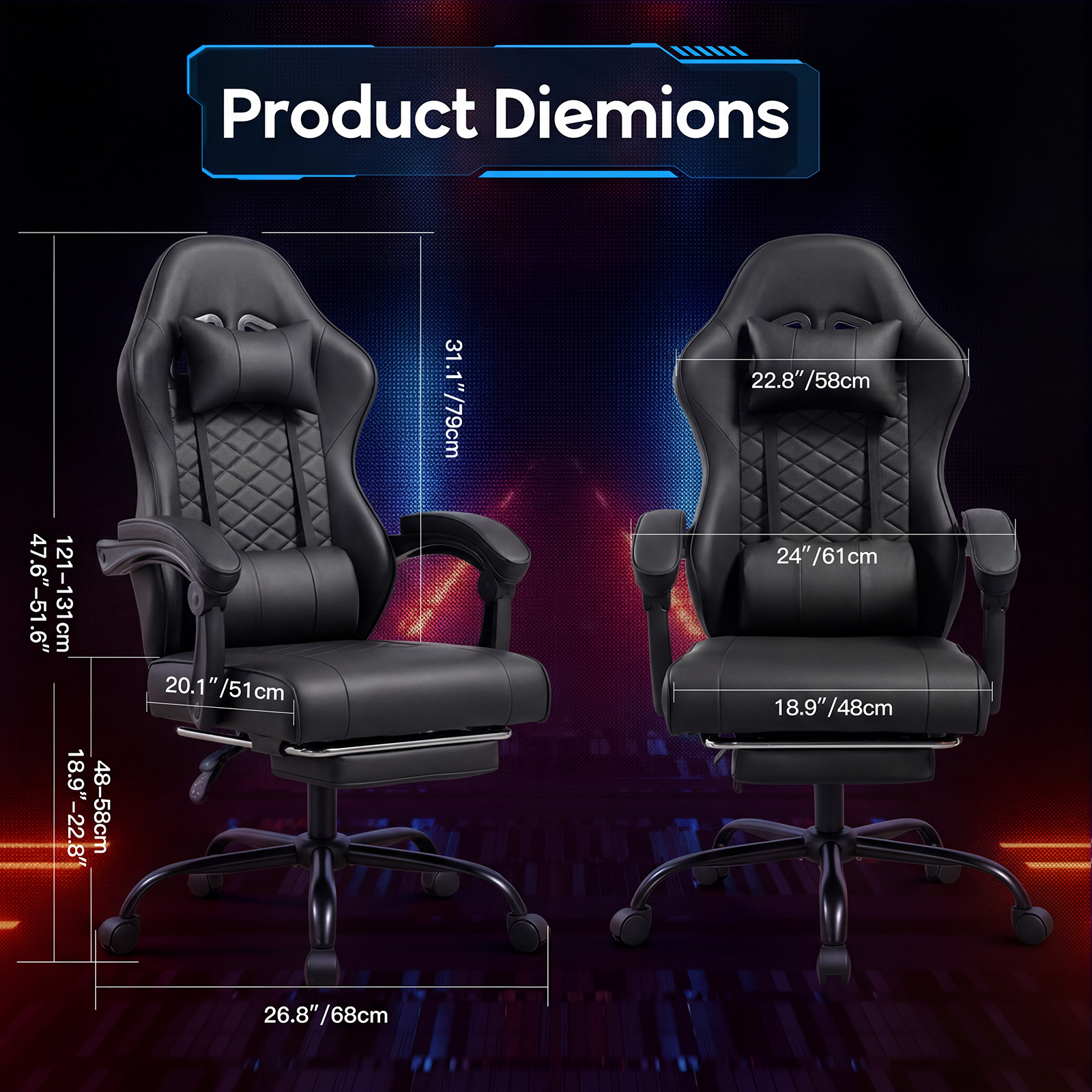 Racing Style Gaming Chair With Footrest,PU Leather,Massage Lumbar — image 4