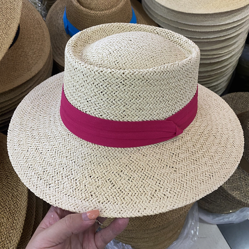Summer Female Flat Straw Hat Sun Visor Hat Lafite Beige Rose Red - Shop at LoveMi