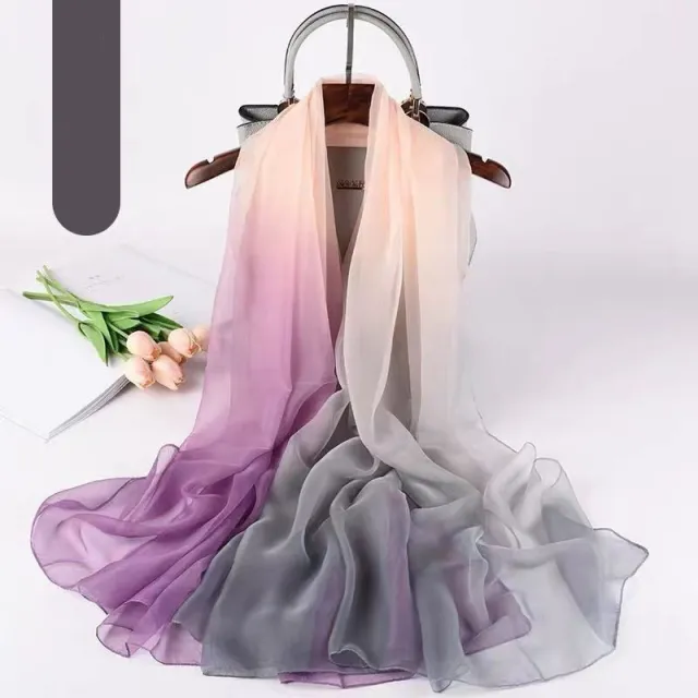 Ladies Gradient Color Summer Soft Yarn Silk Scarf Grey - Shop at LoveMi