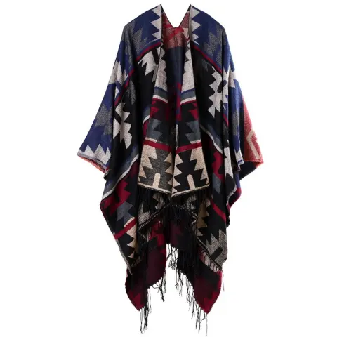 Women's Indian Geometric Rhombus Extended Thick Faux Cashmere Ethnic