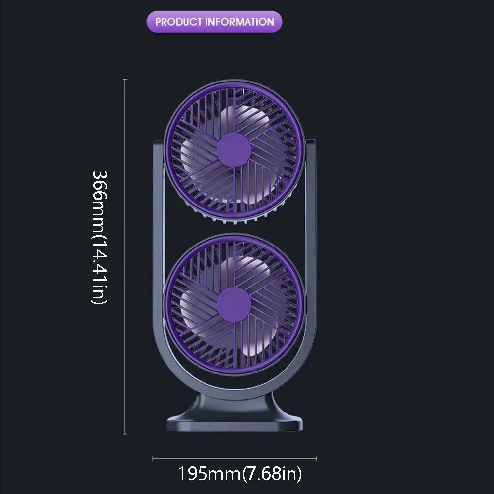 5 Gear Dual-Head Desktop Fan USB Rechargeable Low Noise Double Head Desk Fan Night Light Independent Control — foto 7