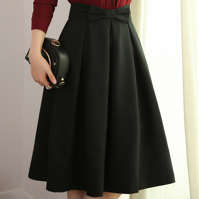 Title 6, Black skirt with bow tie, slim waist, professio...