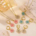 Stainless Steel Multi-colored Dripping Oil Flower Pendant Necklace Earrings view 1