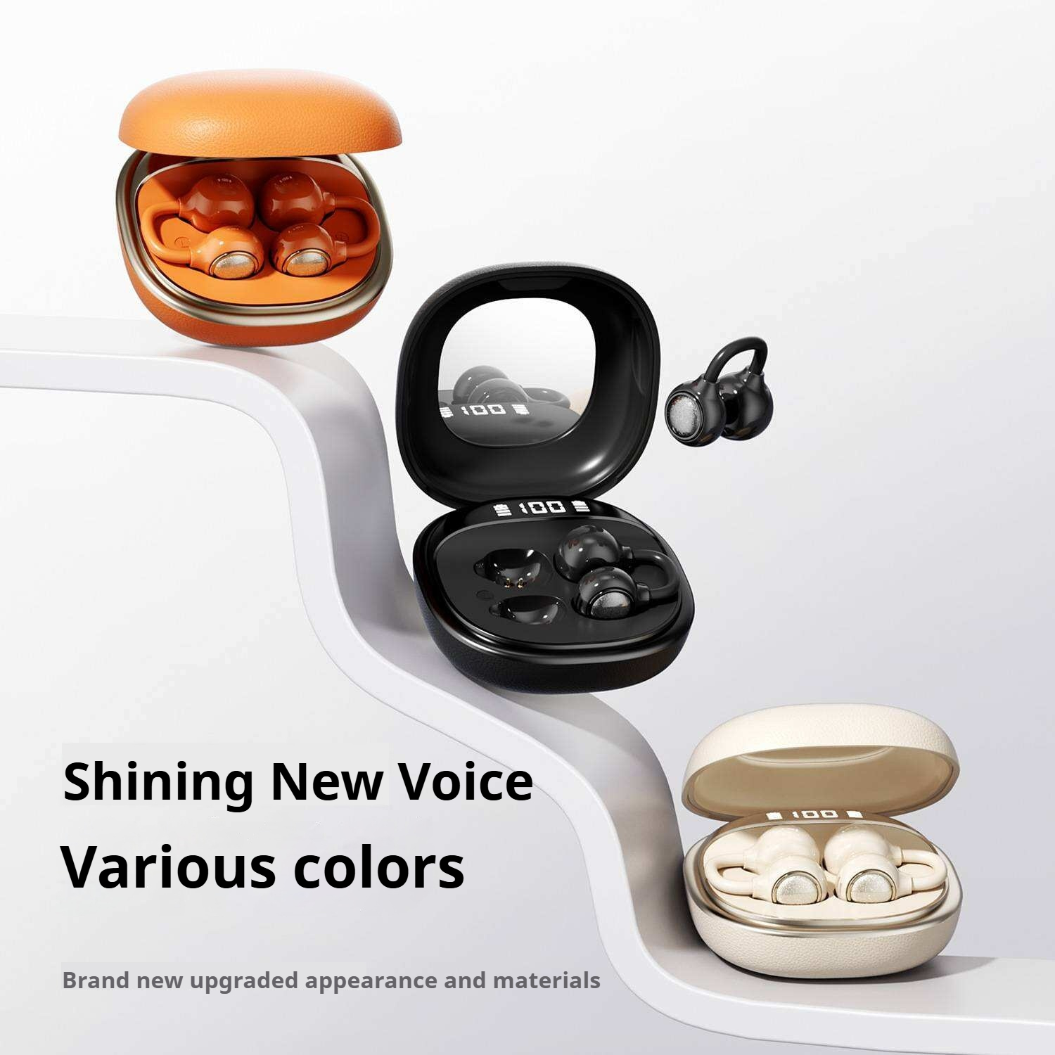 KP-229 Hot-selling New Wireless Bluetooth Earbuds Digital Display Open-ear Clip-on Design Non-in-ear Built-in Vanity Mirror Long Battery Life In Stock 4