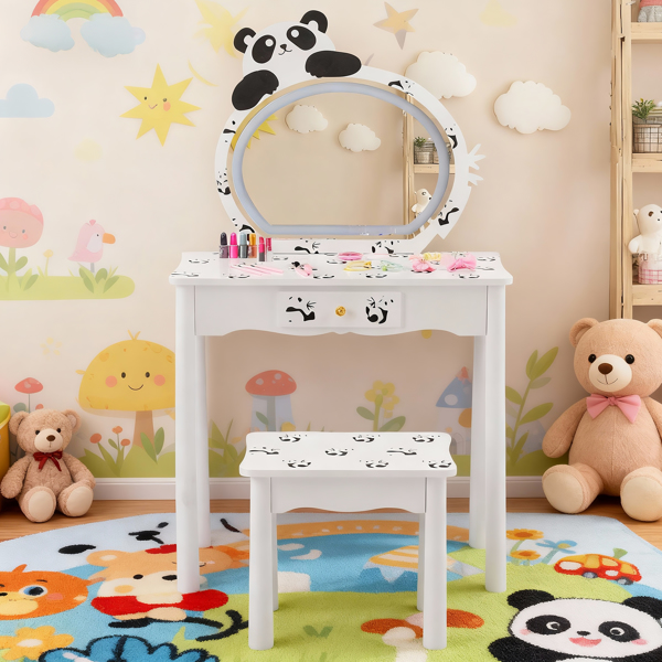 Black And White Panda MDF Painted Finish, Solid Wood Legs, 1-drawer Children's... 11