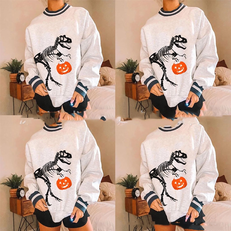 Women's Halloween Long-sleeved Skull Pumpkin Printed Sweater