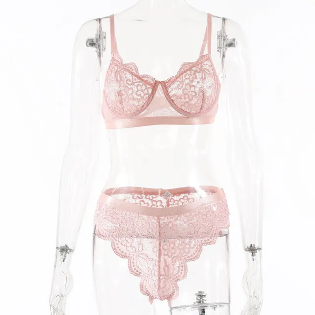 Sexy Lace Flower Sexy Female Suit Pink - Shop at LoveMi