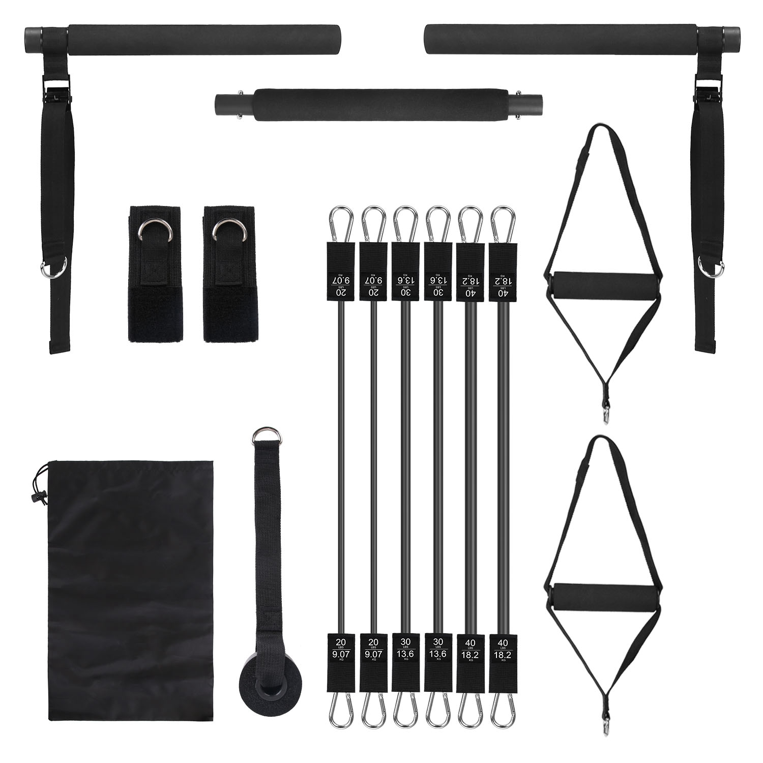 100LBS OR 180LBS Band Options – 1Pc Pilates Bar Kit Multifunctional Pilates Yoga Toning Bar Full Body Exercise Equipment Set For Beginners Intermediates Professionals 4 Elastic Resistance Bands