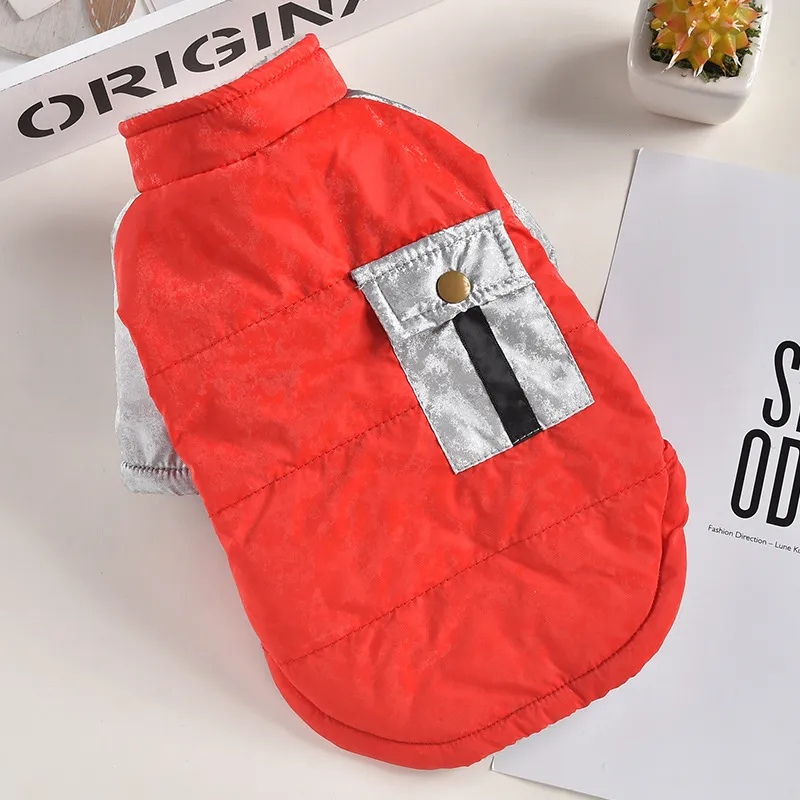 Pet Dog Clothes Pocket Windproof Coat Expensive Warm Cotton Clothes Cat - Red