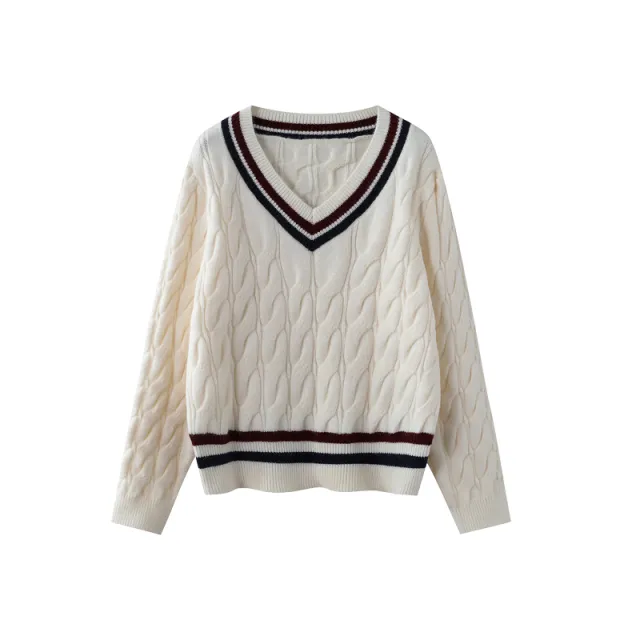 Autumn And Winter New Fashion College Style V neck Lazy Sweater Female Beige - Shop at LoveMi