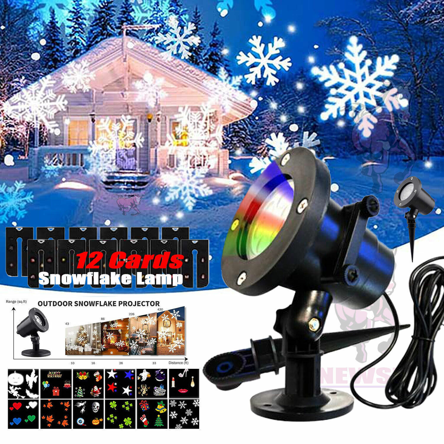 48 Pattern Christmas Projector Laser Light Snow LED Lamp Landscape Garden XMAS Black - Shop at LoveMi