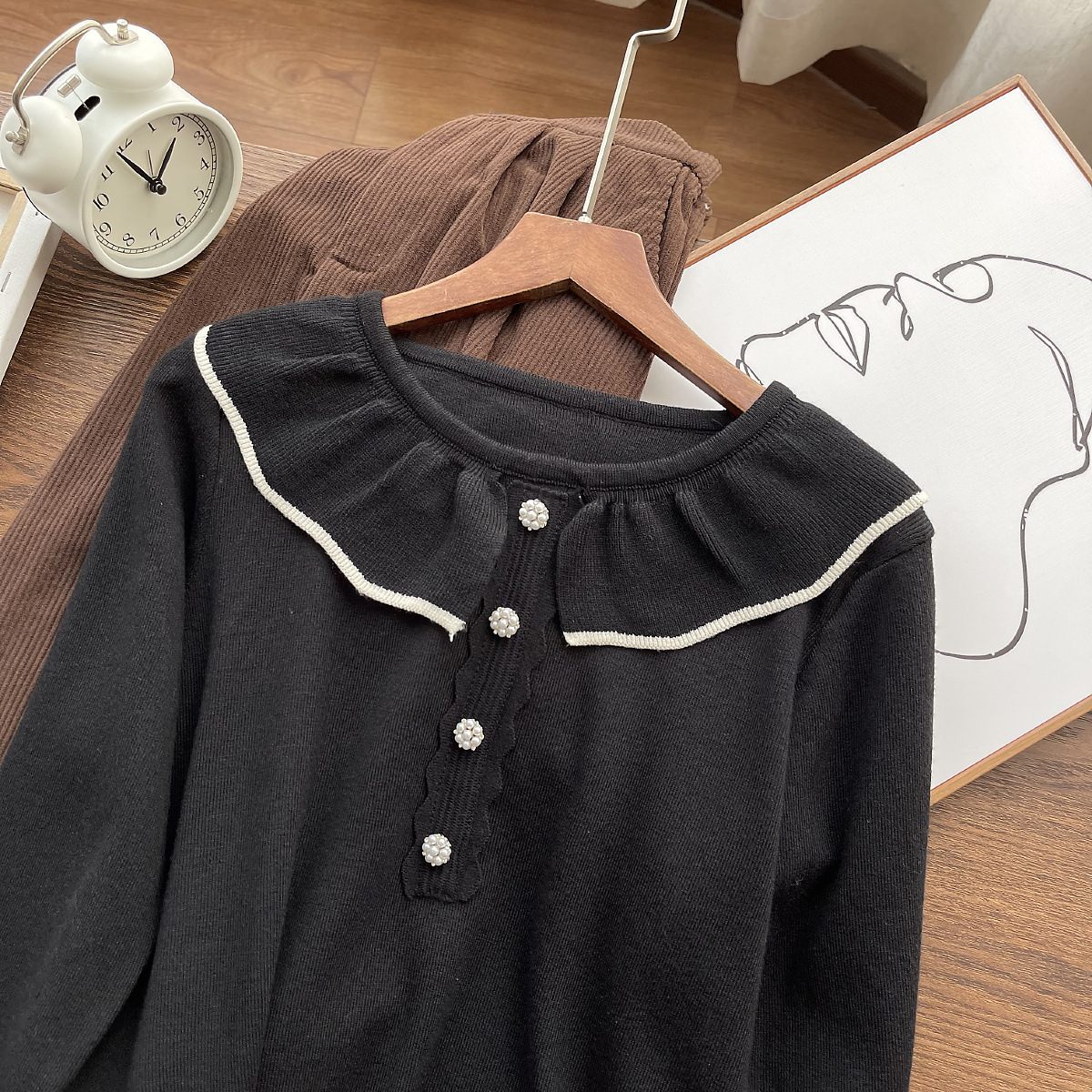 Lapel Knit Cardigan Top Casual Bottoming