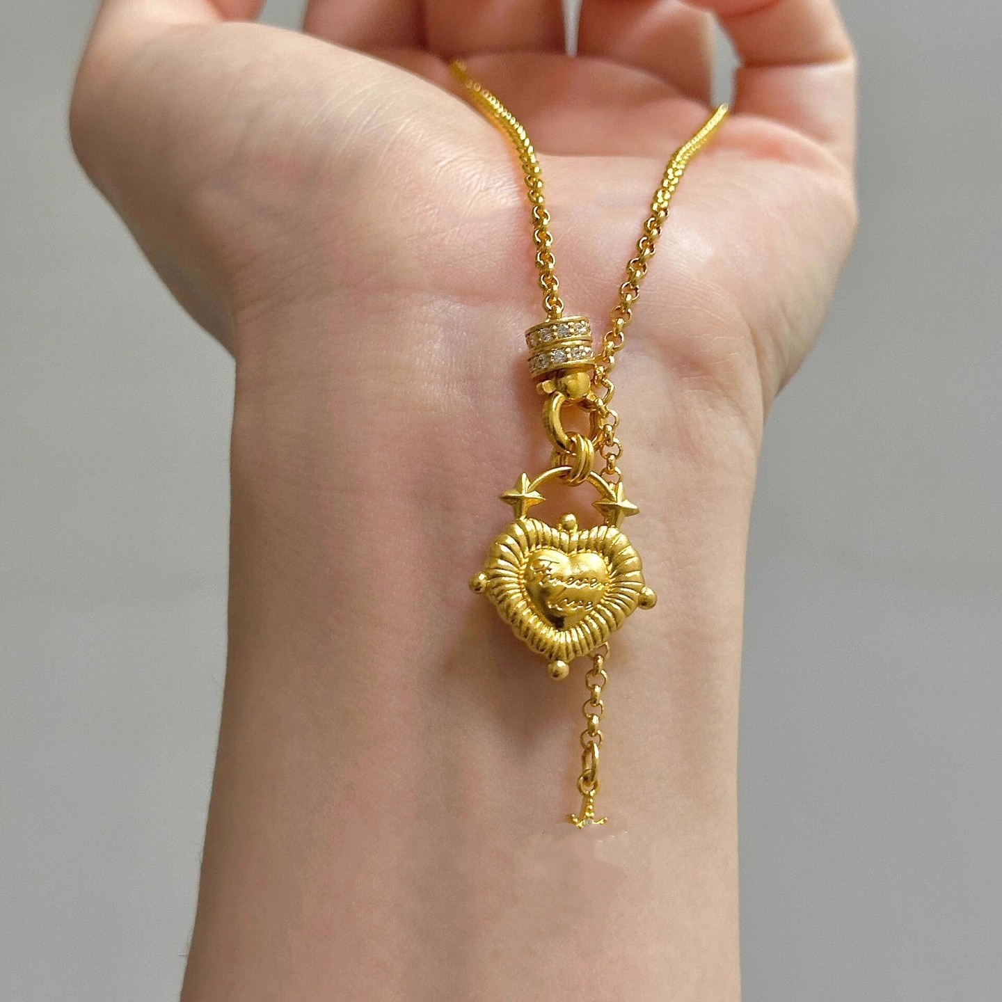 Vintage Solid Heart Pendant Tassel Necklace