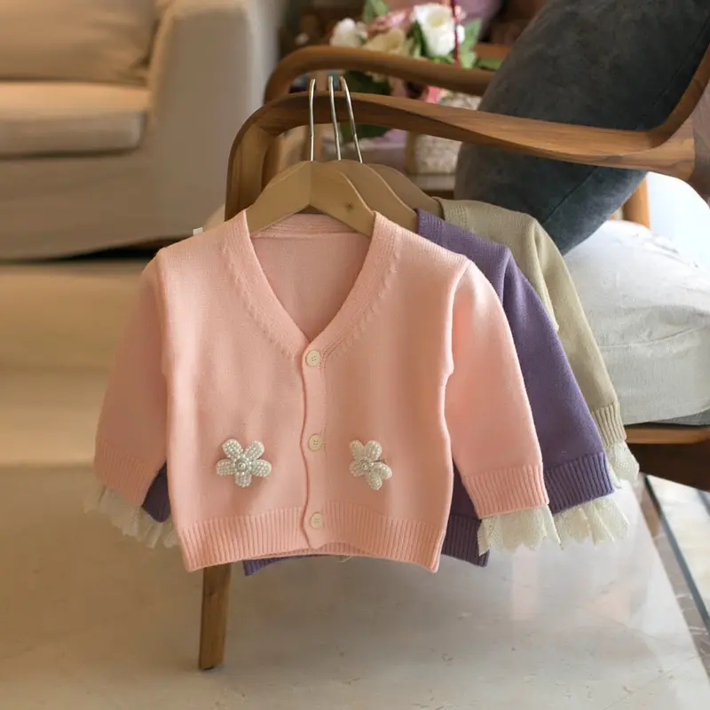 Children's Sweater Girls V-neck Floral Cardigan