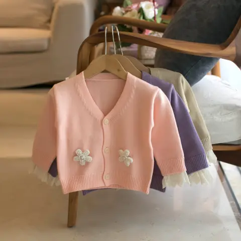 Children's Sweater Girls V-neck Floral Cardigan