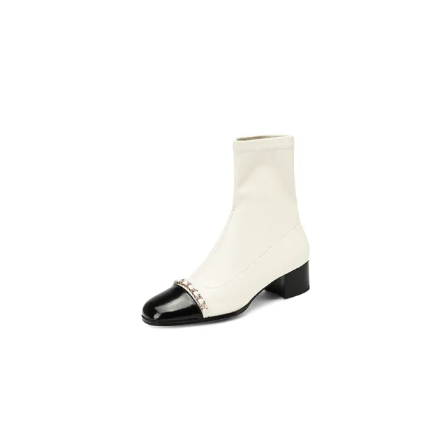 Women's Full Leather Thick Heel Comfortable Round Toe Short Boots Beige - Shop at LoveMi