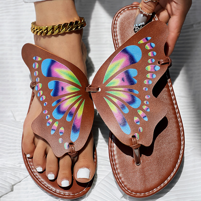 utterfly print round toe flip flops comfortable summer beach shoes casua 3