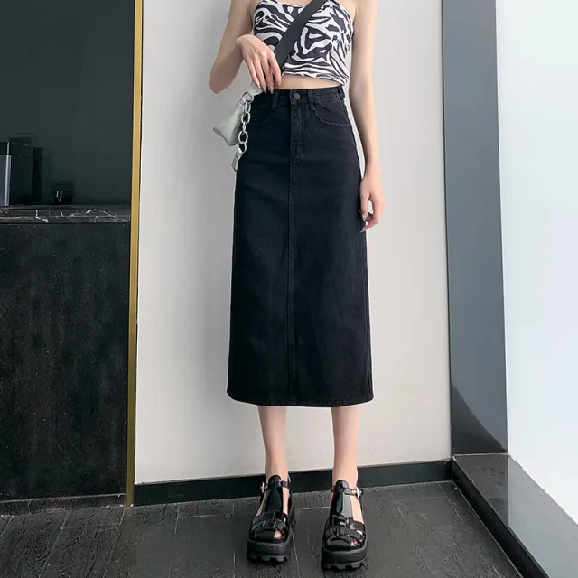 Women's Mid length Spring And Summer Denim Skirt Black - Shop at LoveMi