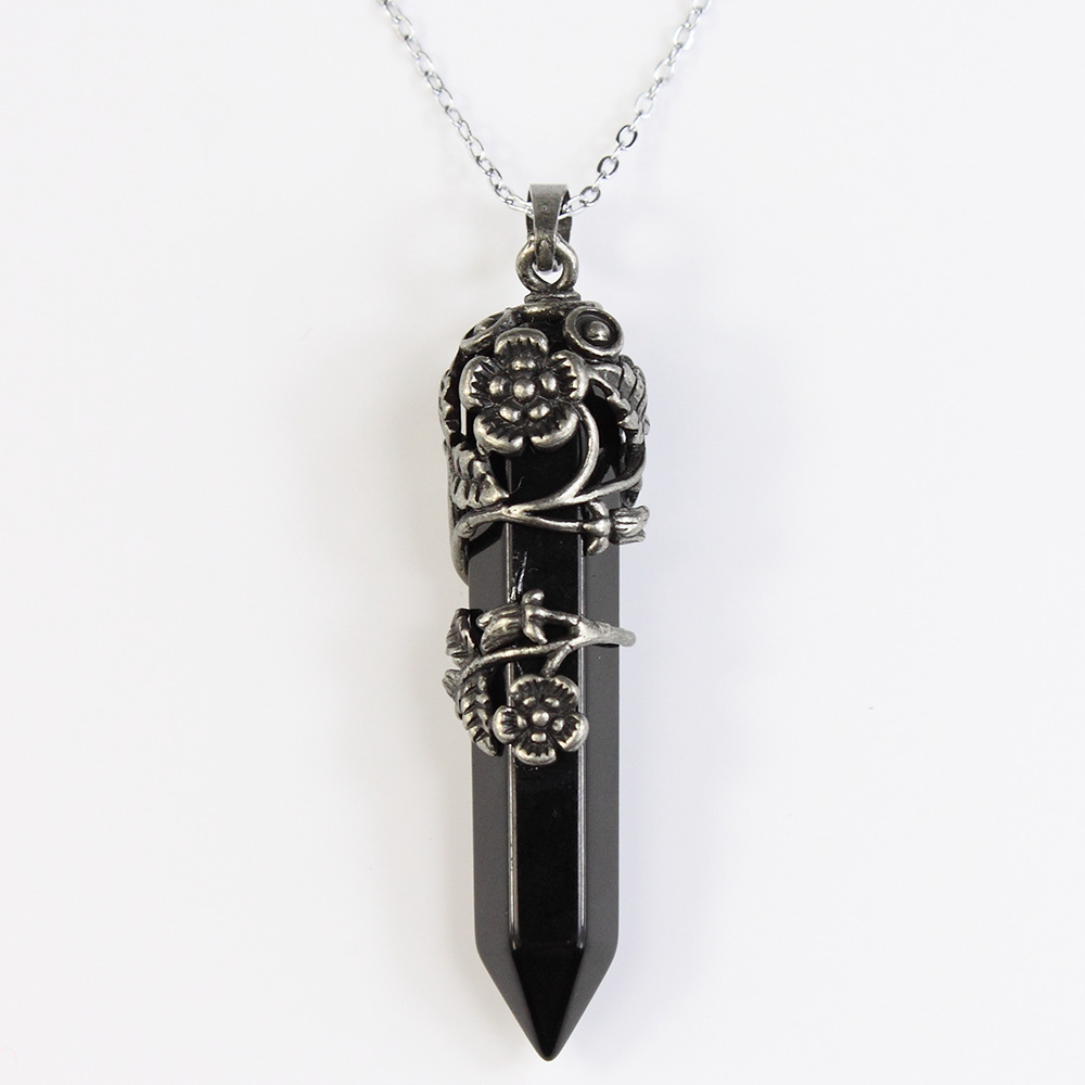 Crystal Amethyst Hexagonal Pillar Rose Bronze Winding Pendant