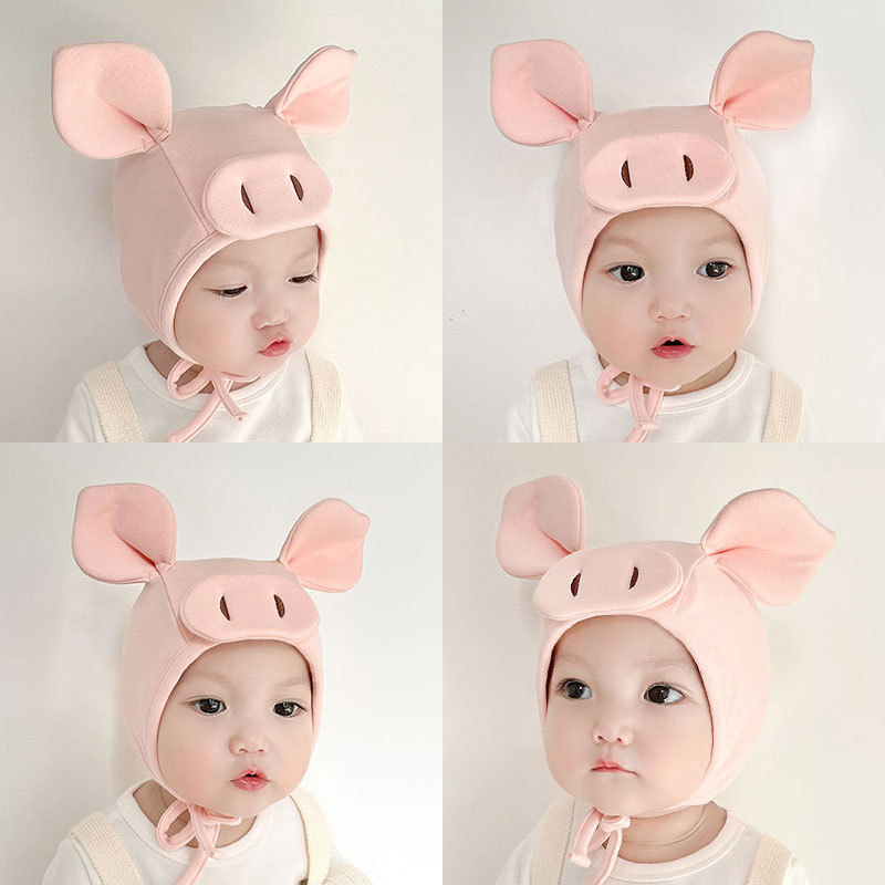 Title 1, Baby Cute Pig Earflaps Cap Fontanel Hat