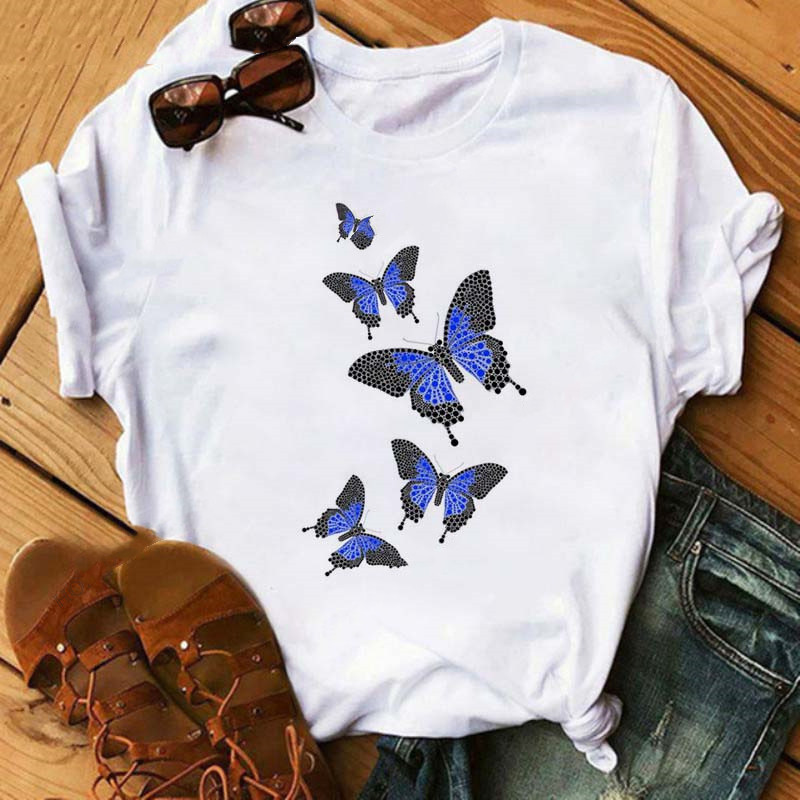 Title 14, Loose Round Neck White Ladies Casual T Shirt Wi...