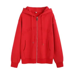 Women's Fashion Loose Cotton Korean Letter Embroidered Coat - Red - View 1