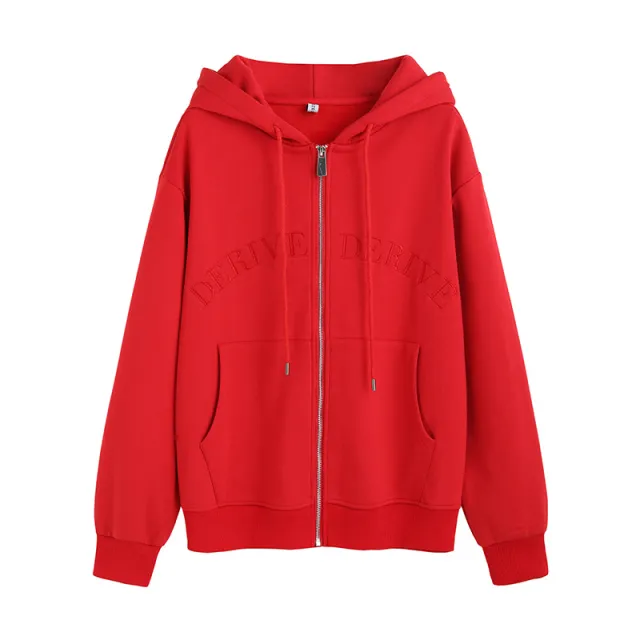 Women's Fashion Loose Cotton Korean Letter Embroidered Coat Red - Shop at LoveMi