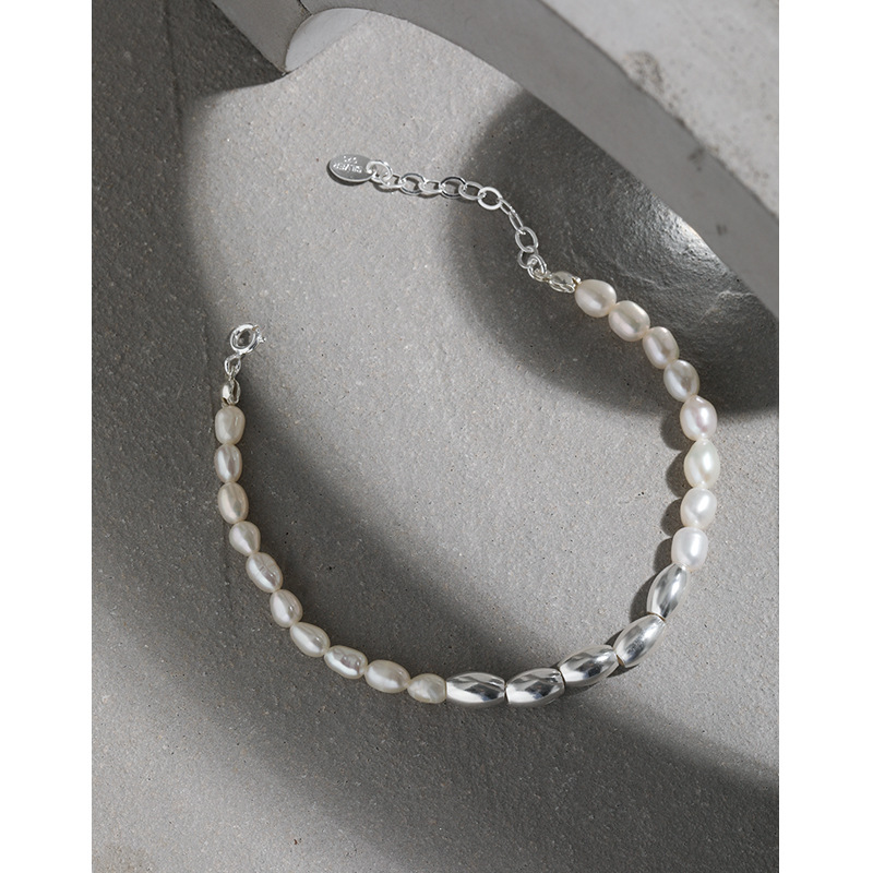 Pearl Rice Spliced S925 Sterling Silver Bracelet Female